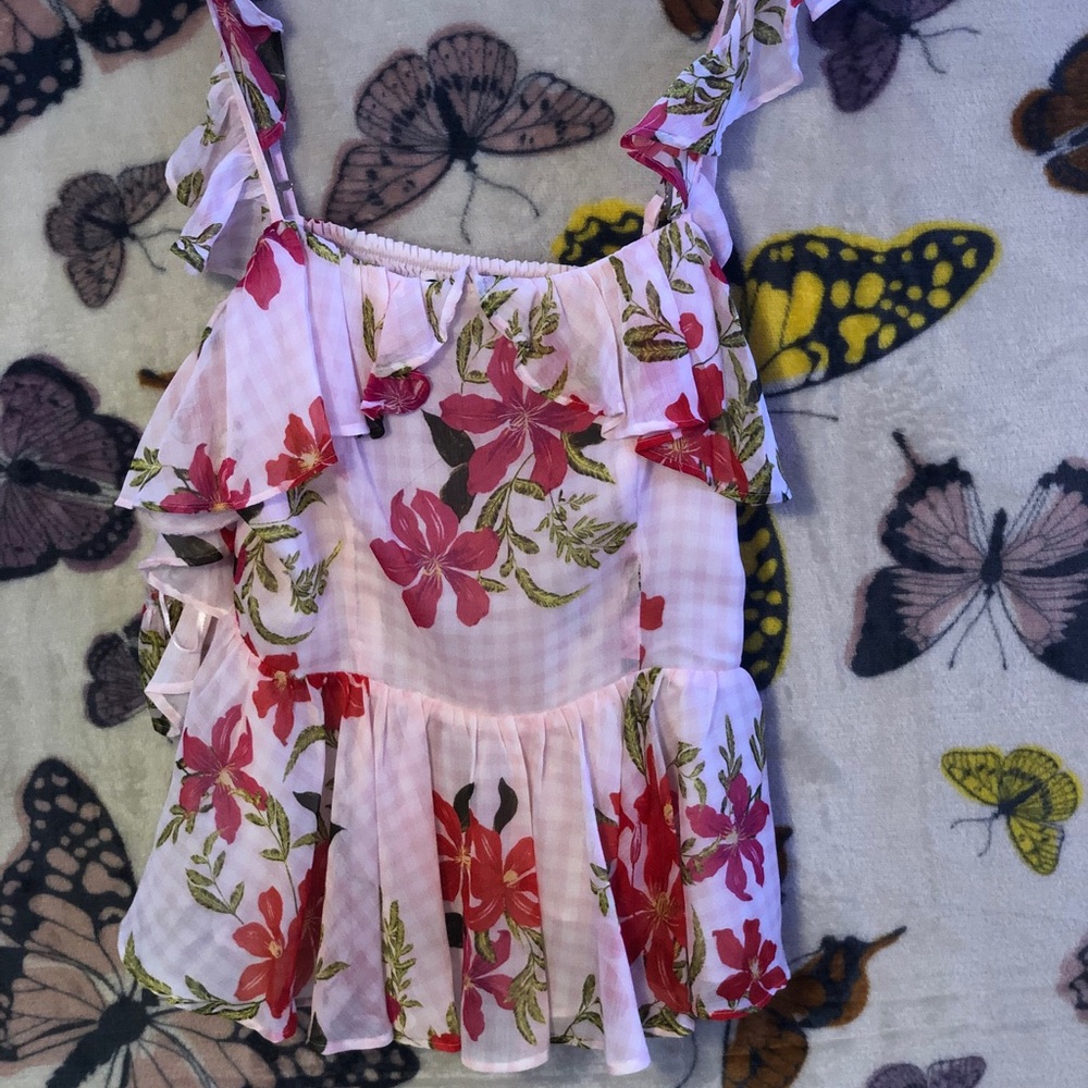 pink floral blouse